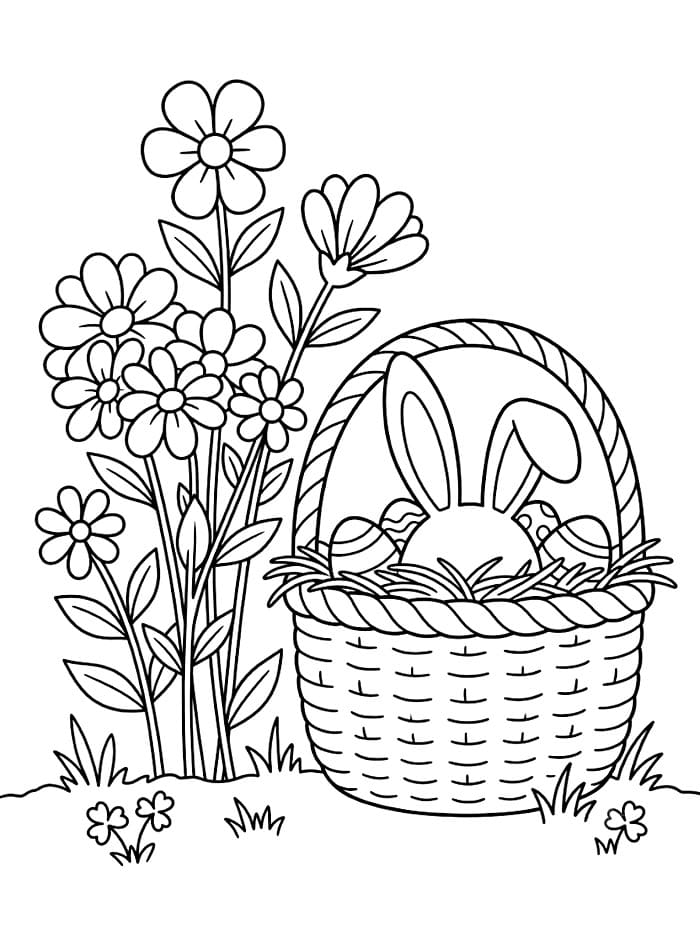 Blomster Og Påskekurv fargeleggingsside