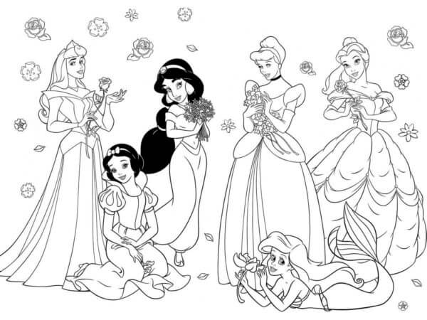 Disney Prinsesser Med Blomster fargelegging