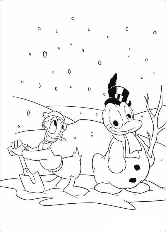 Donald Duck Bygge Snømann fargeleggingsside