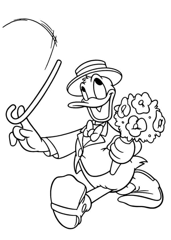 Donald Duck Holder Blomsten Av Bukett fargeleggingsside