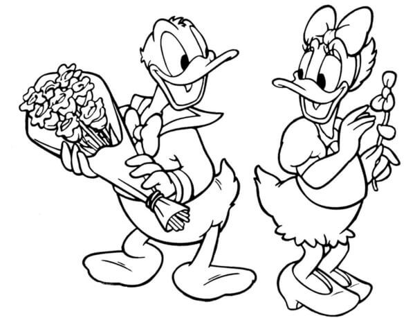 Donald Duck Holder Blomsterbukett Med Daisy Duck Surprise fargelegging