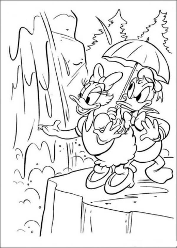 Donald Duck Og Daisy Duck Holder Paraply fargeleggingsside