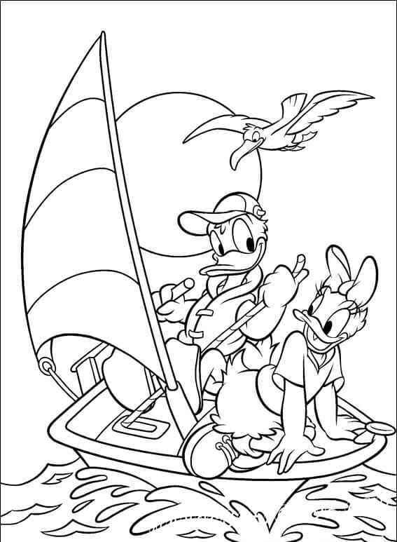 Donald Duck Og Daisy Duck På Båten fargeleggingsside