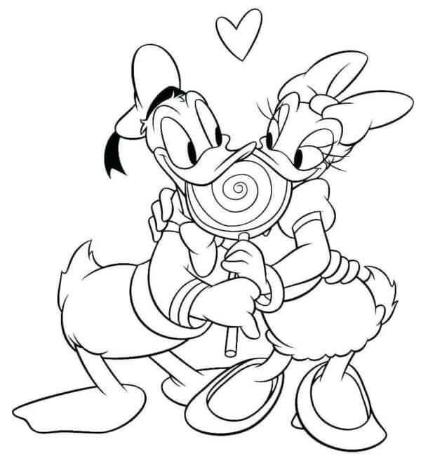 Donald Duck Og Daisy Duck Spiser Lollipop fargeleggingsside