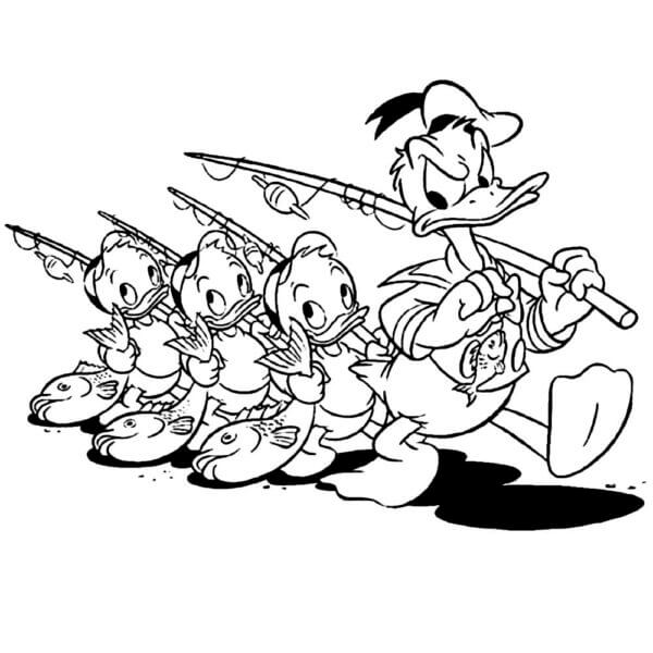 Donald Duck Og Venner Drar Til Fiske fargelegging