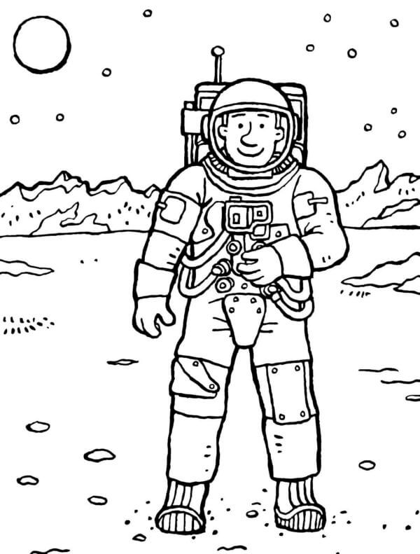 En Astronaut i Romdrakt Landet På Månen fargelegging
