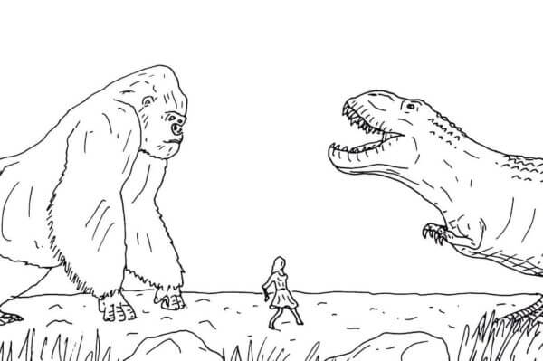 King Kong Konfronterer T-Rex fargelegging