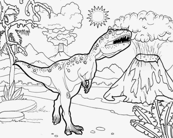 Majestetisk Dinosaur Utforsker Jungelen fargeleggingsside
