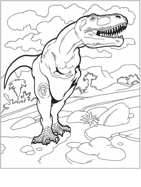 Muskuløs T-Rex På Jakt fargeleggingsside