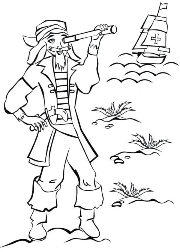 Pirat Venter På Skipet fargeleggingsside
