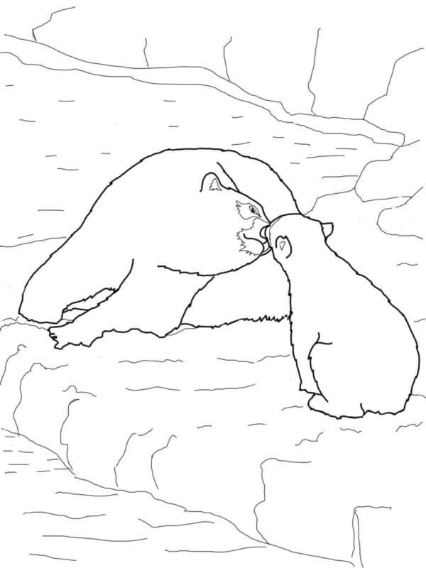 Søt Mor Og Baby Isbjørn fargelegging