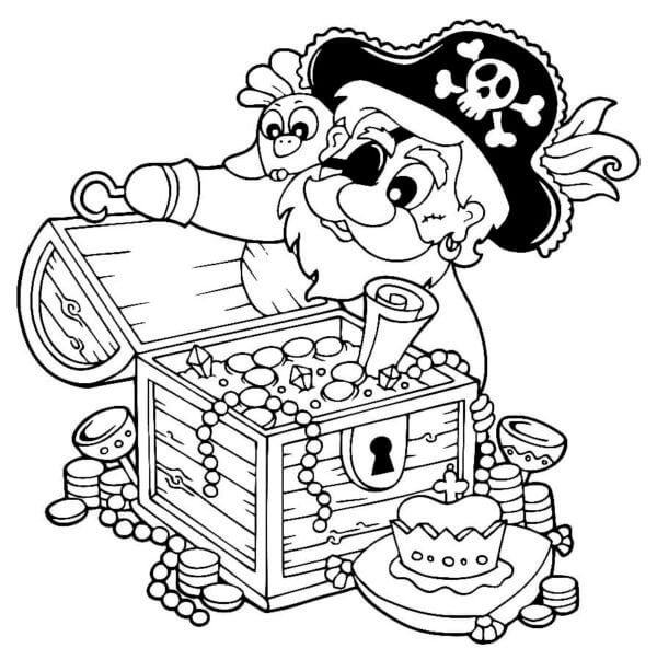 Søt Pirat Med Skatter fargeleggingsside