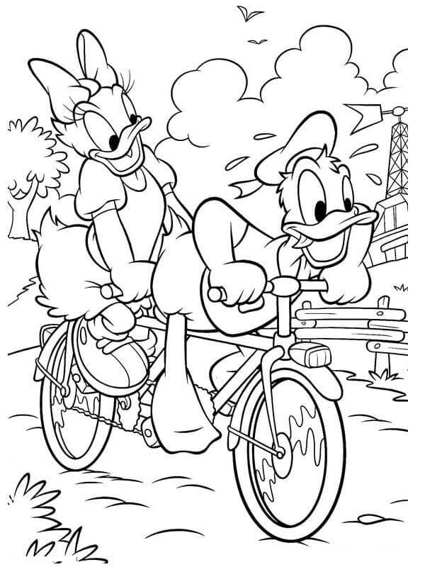 Søte Donald Duck Og Daisy Duck Sykler fargeleggingsside
