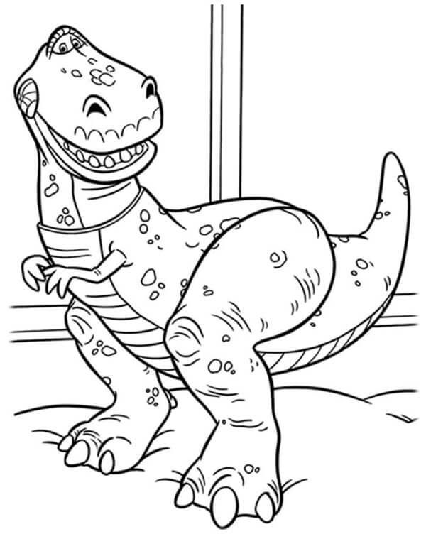 Tegneserie Smilende T-Rex fargeleggingsside