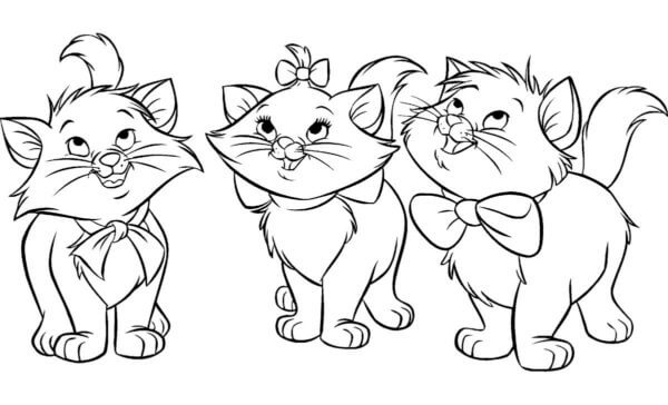 Tre Søte Disney-Katter fargeleggingsside
