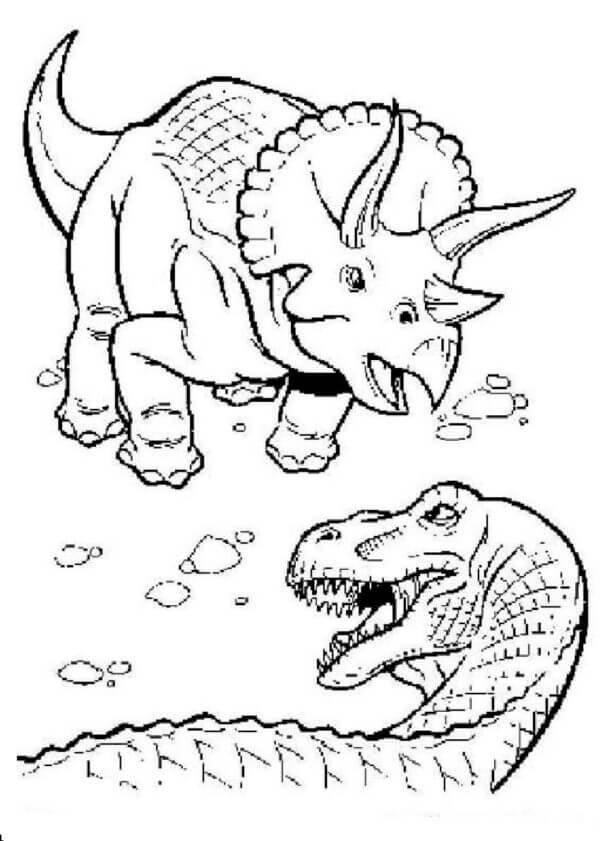 Triceratops Klar Til å Bekjempe Tyrannosaurus fargeleggingsside