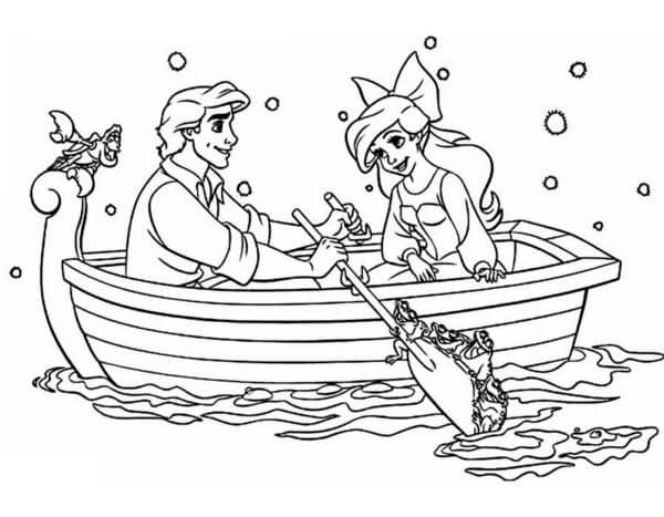 Den Lille Havfruen Og Prinsen Går Ut På En Båt fargelegging