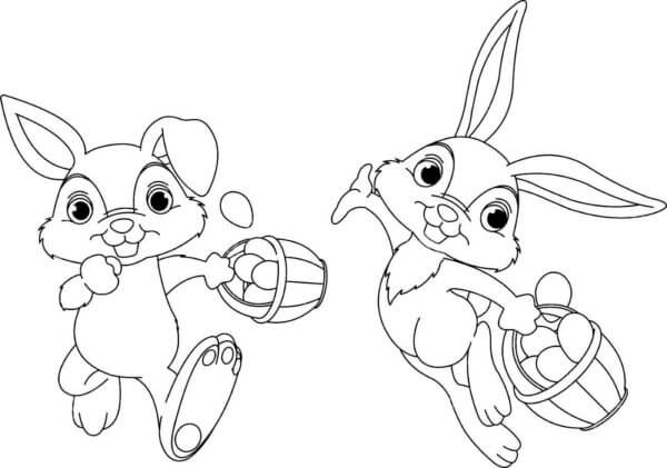 Glade To Kaniner Med Kurvpåskeegg fargeleggingsside