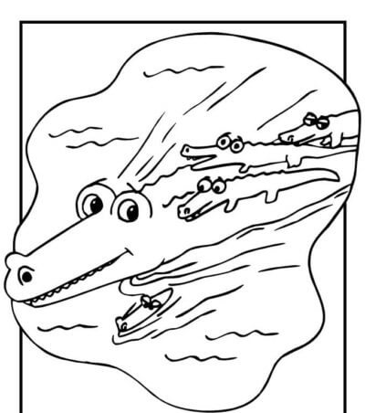 En Krokodille Svømmer Med Ungene Sine fargeleggingsside