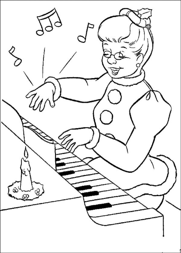 En Musikklærer Spiller Piano For Barn fargelegging