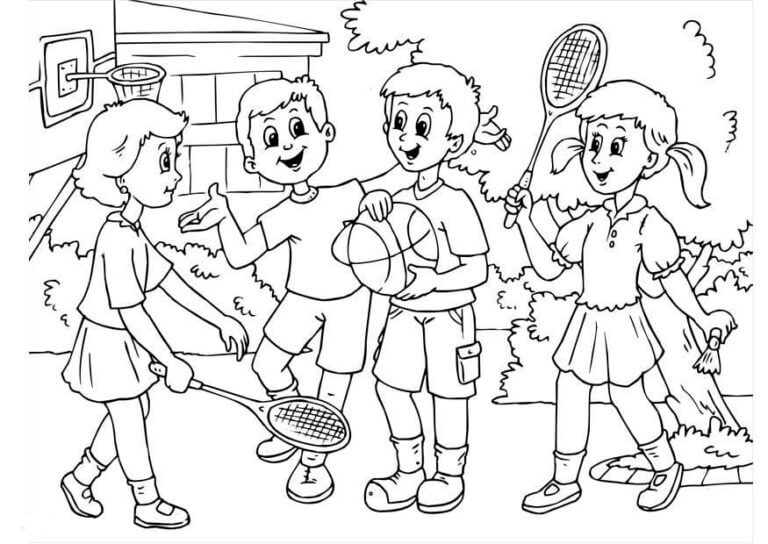 Fire Barn Med Badminton Og Basketball fargelegging