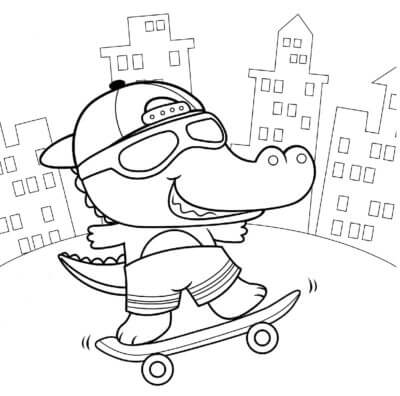 Kul Krokodille Som Spiller Skateboard fargeleggingsside