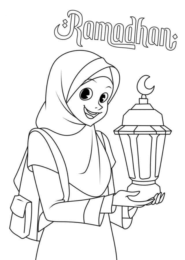 Morsom jente i Ramadan fargelegging
