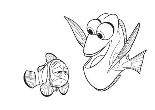 Munter Fisk Dory Og Trist Marlin fargeleggingsside