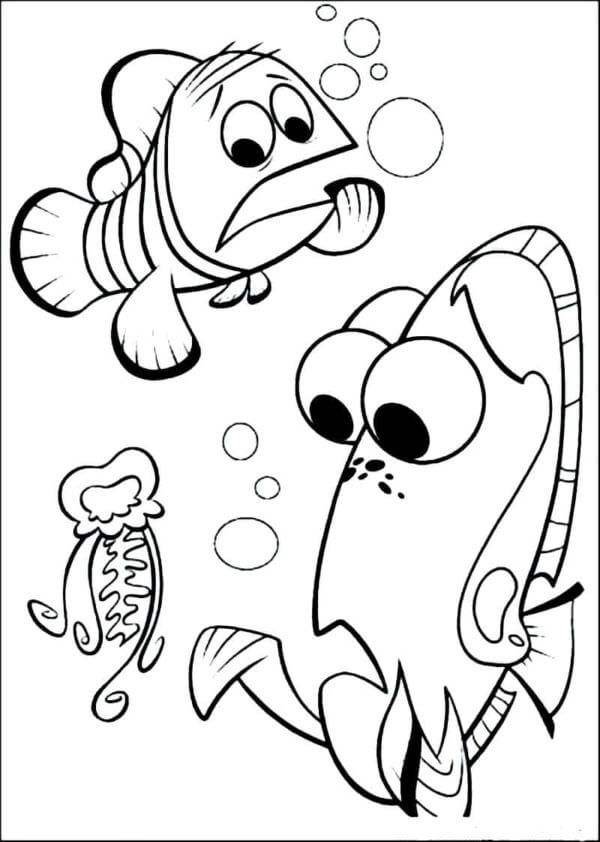 Nemo Og Venn Med Maneter fargeleggingsside