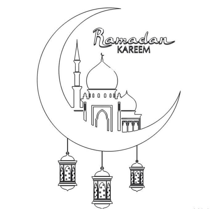 Ramadan Kareem Halvmåne Og Moske fargelegging