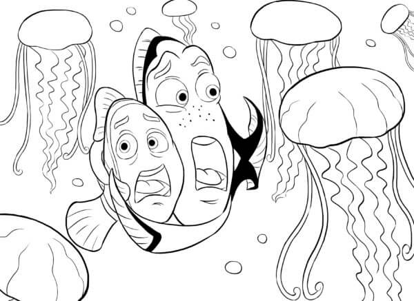 Redd Nemo Med Venner Og Maneter fargelegging
