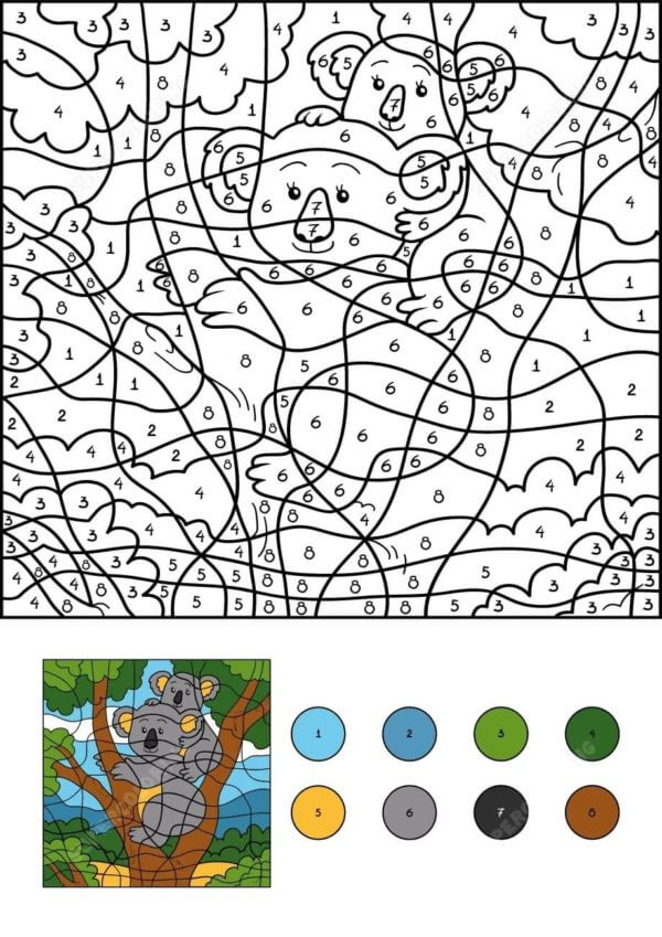 Farge Etter Nummer Koalaer På Treet fargelegging