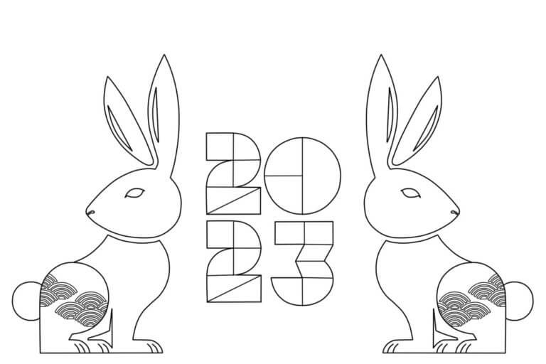 To Kaniner På Nyåret 2023 fargelegging