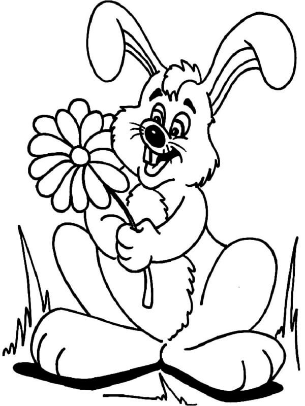 Kaninen Som Holder En Blomst fargeleggingsside