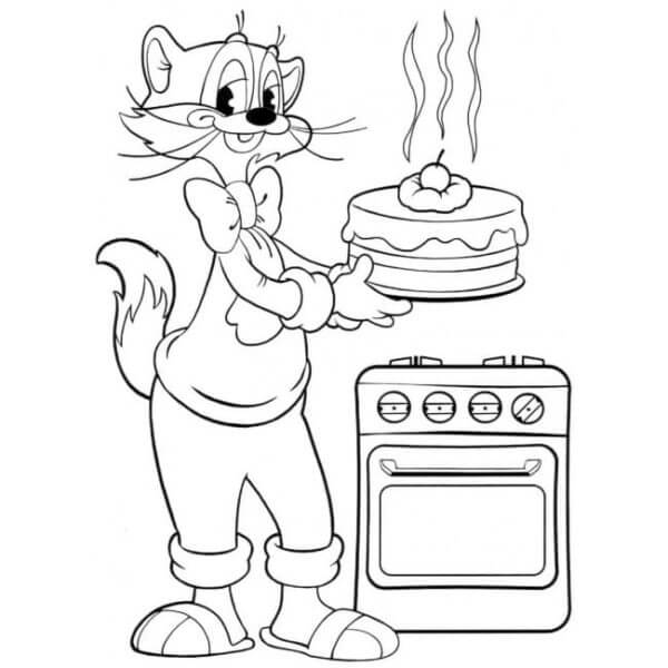 Katten Leopold Tilbereder En Kake fargelegging