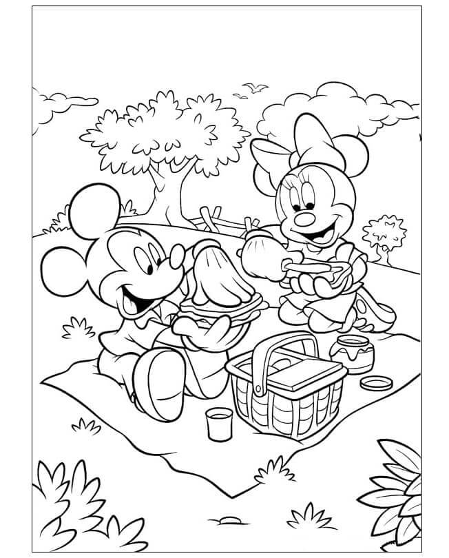 Mikke Mus Og Minnie Mus På Piknik fargeleggingsside