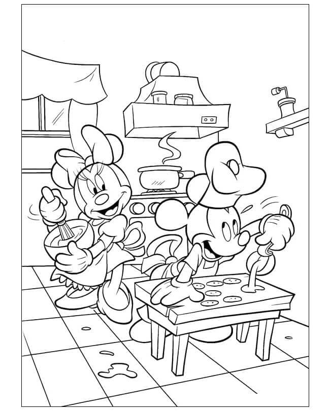 Mikke Og Minnie lager Pannekaker Sammen fargeleggingsside