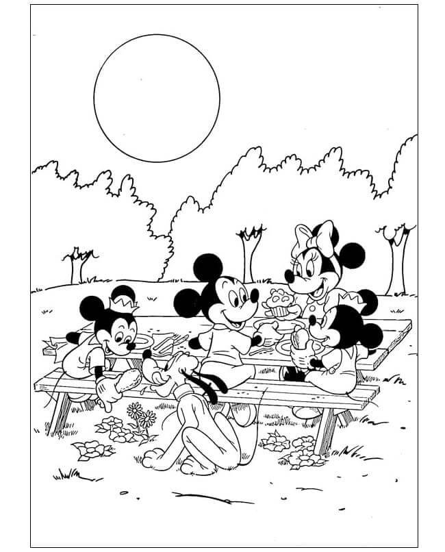 Minnie Mouse-Familie På Piknik fargeleggingsside