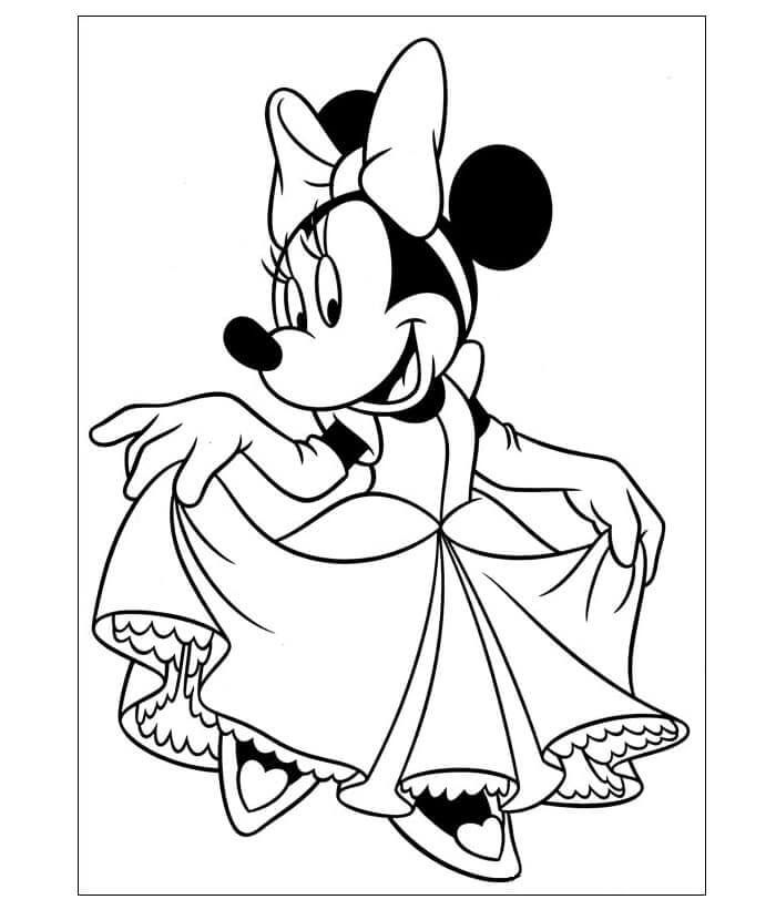 Minnie Mouse i En Finkjole fargeleggingsside