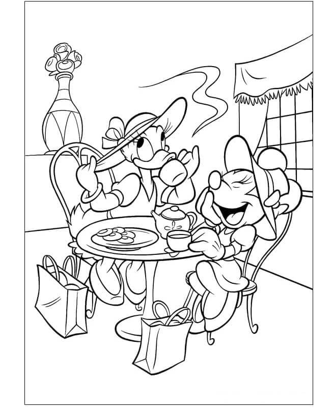 Minnie Mouse Med Mikke Mus Som Drikker Te fargeleggingsside