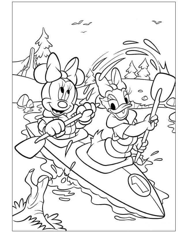 Minnie Mouse og Daisy Duck Seiler På En Båt fargeleggingsside