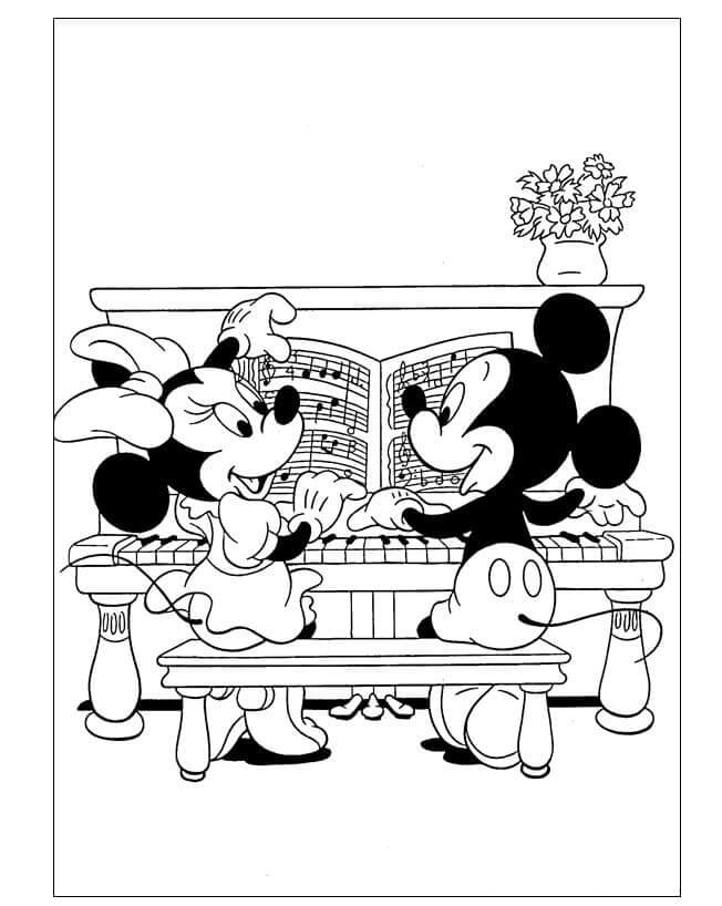 Minnie Mouse Og Mikke Mus Spiller Piano fargelegging