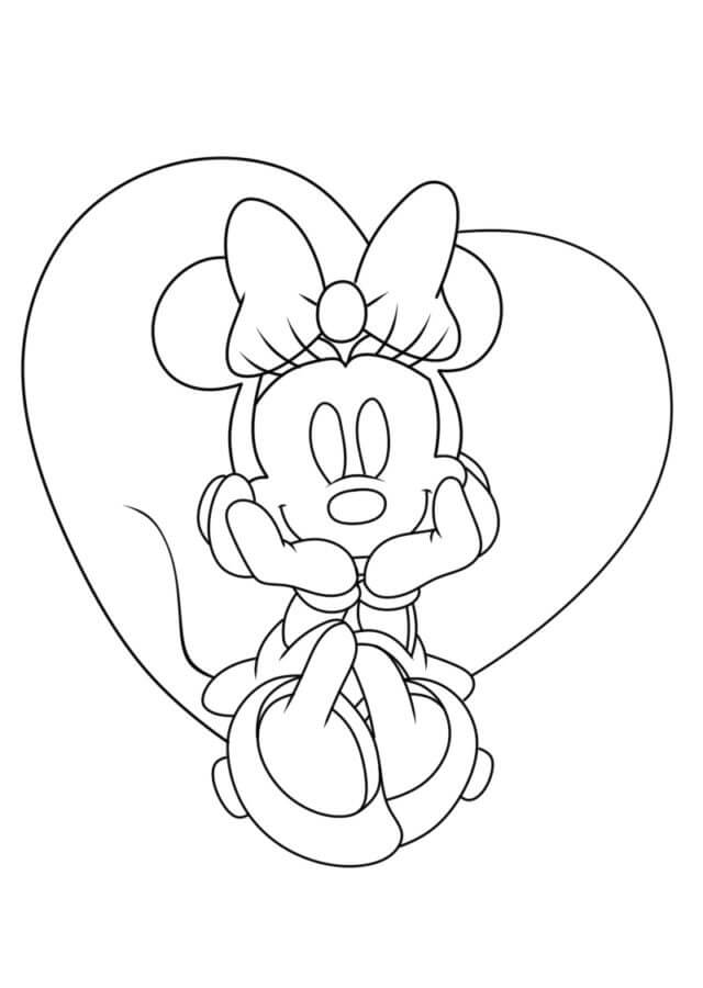 Minnie Mouse Sitter i Hjertet fargelegging