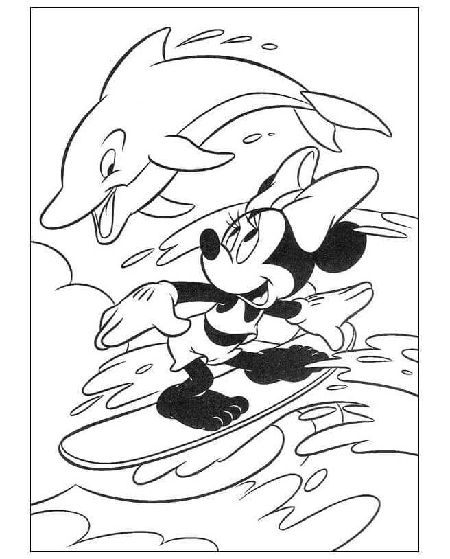 Minnie Mouse Surfer Med En Delfin fargeleggingsside