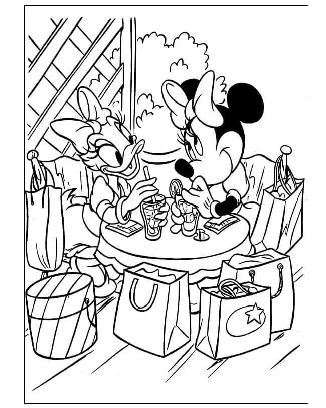 Minnie Og Daisy Drikker Brus fargeleggingsside