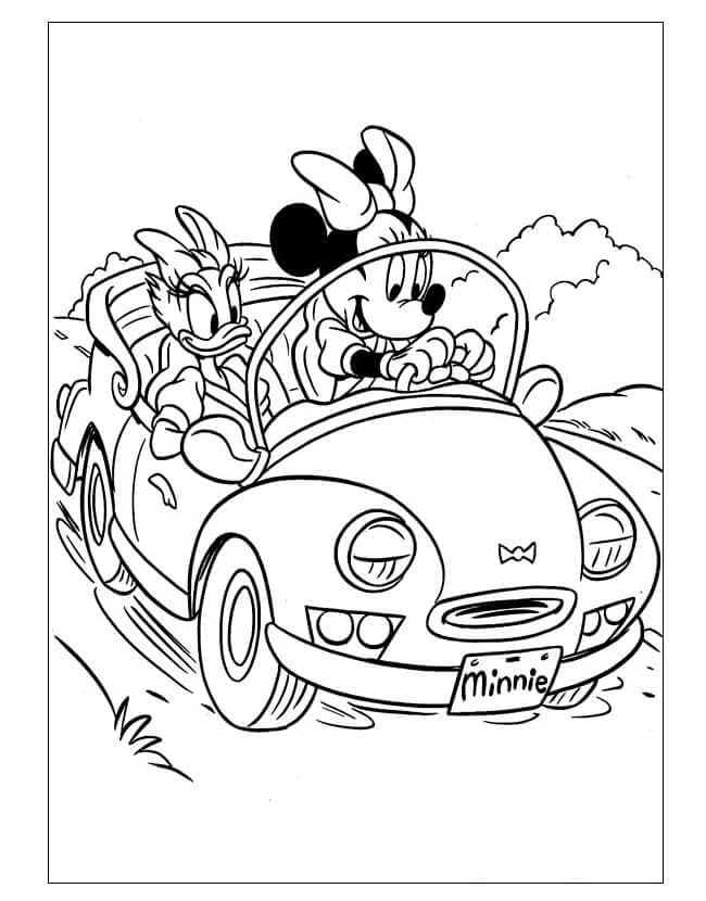 Minnie og Daisy Drive fargeleggingsside