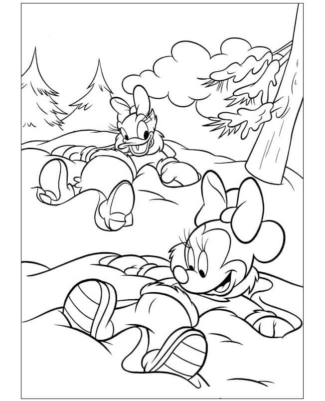 Minnie Og Daisy Kjemper i Snøen fargeleggingsside