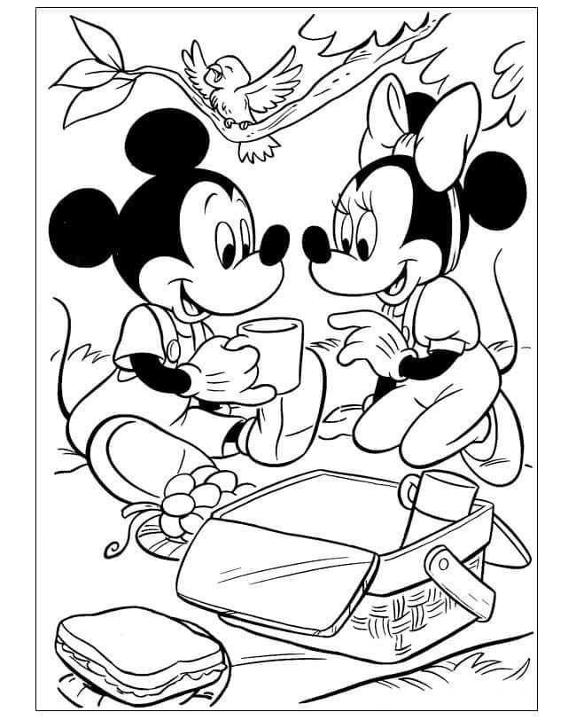 Minnie Og Mikke På En Romantisk Piknik fargeleggingsside