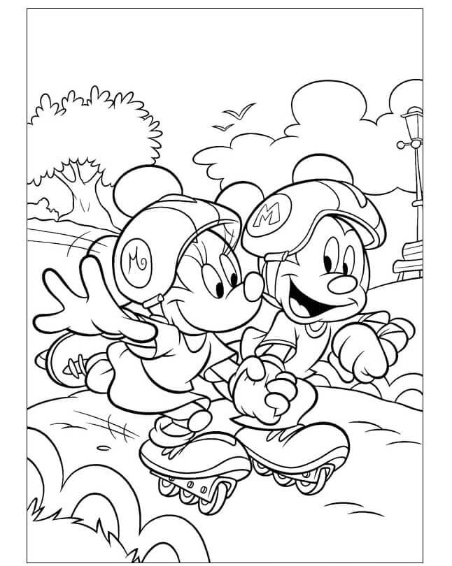 Minnie Og Mikke Rulleskøyter fargeleggingsside