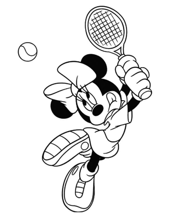 Minnie Prøver å Slå Tennisballen fargelegging